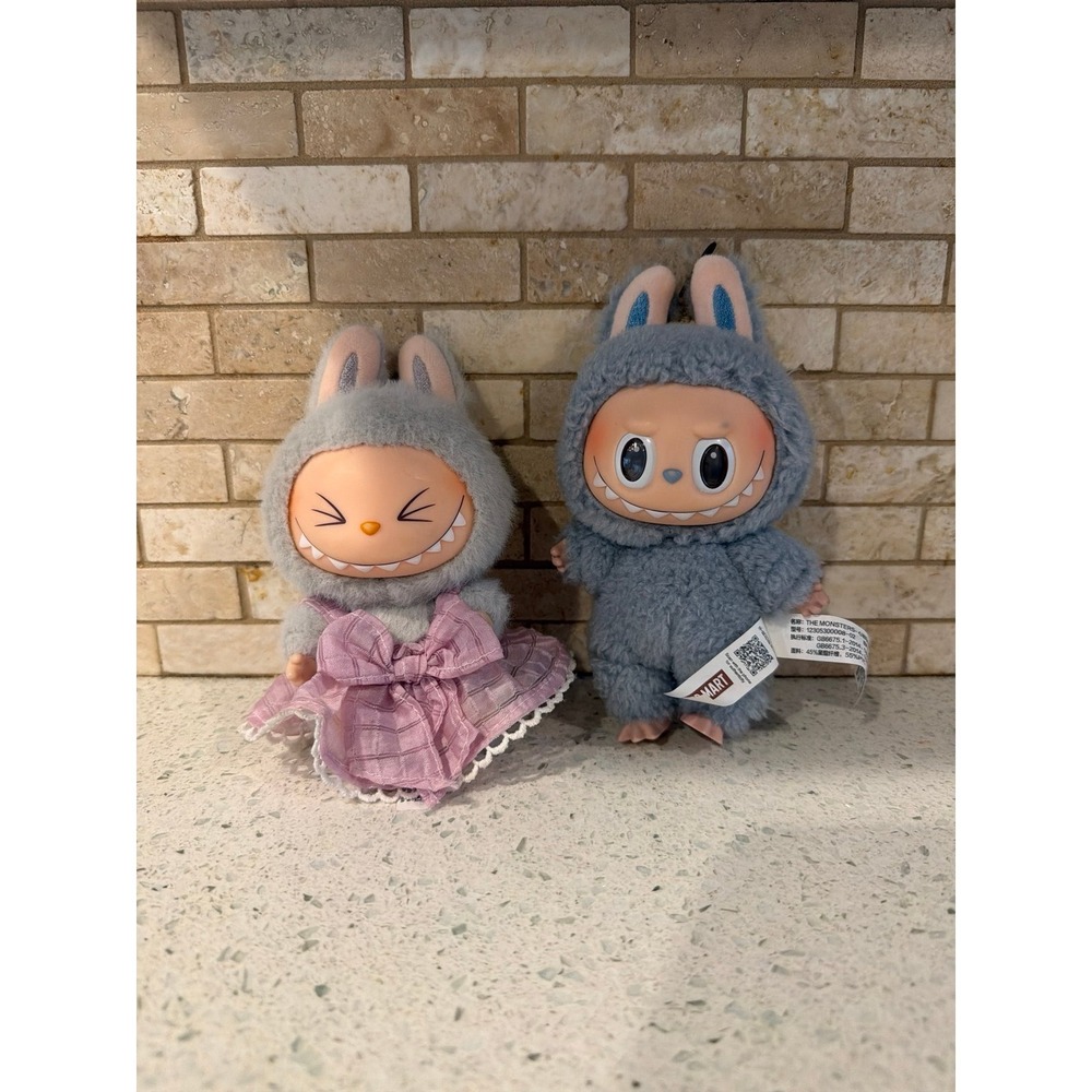POP MART The Monsters Labubu Plush Doll Bunny Rabbit Outfit Lot 2 Authentic